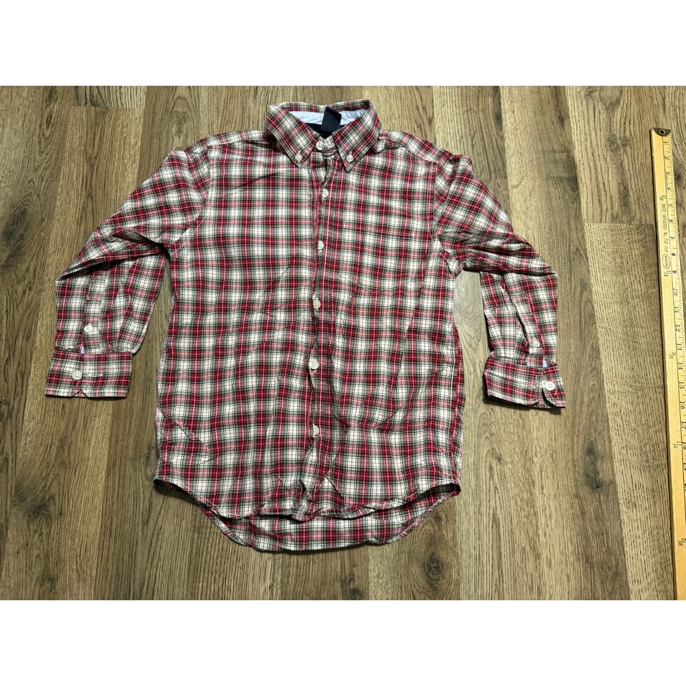 GAP Shirt Youth Boys Small White Red Green Long Sleeve Button Up Plaid